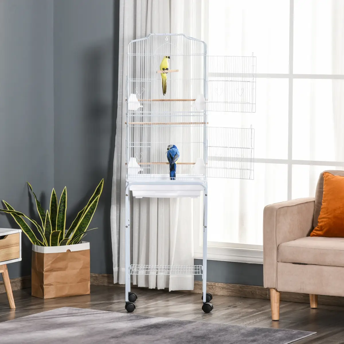 Unbranded Bird Cage for Budgie Finch Canary Parakeet W/ Stand Sliding Tray White Pawhut - Bird Cage