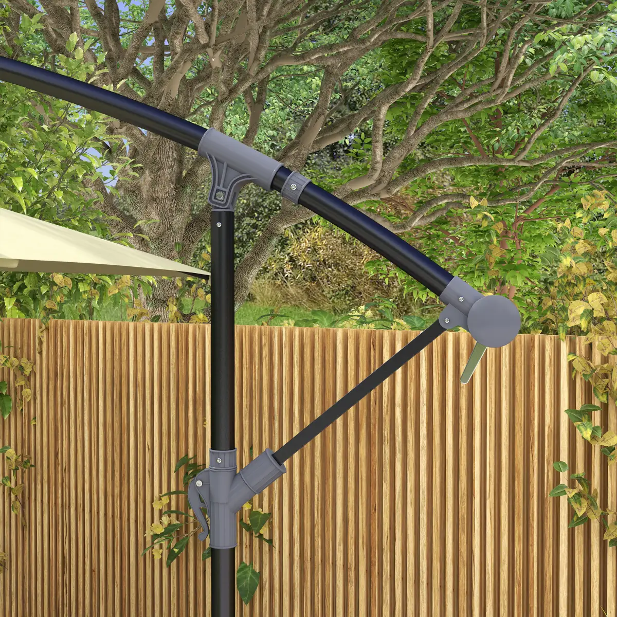 Outsunny Outsunny 3 m Cantilever Parasol with Cross Base, Crank Handle, 6 Ribs, Beige - Parasol