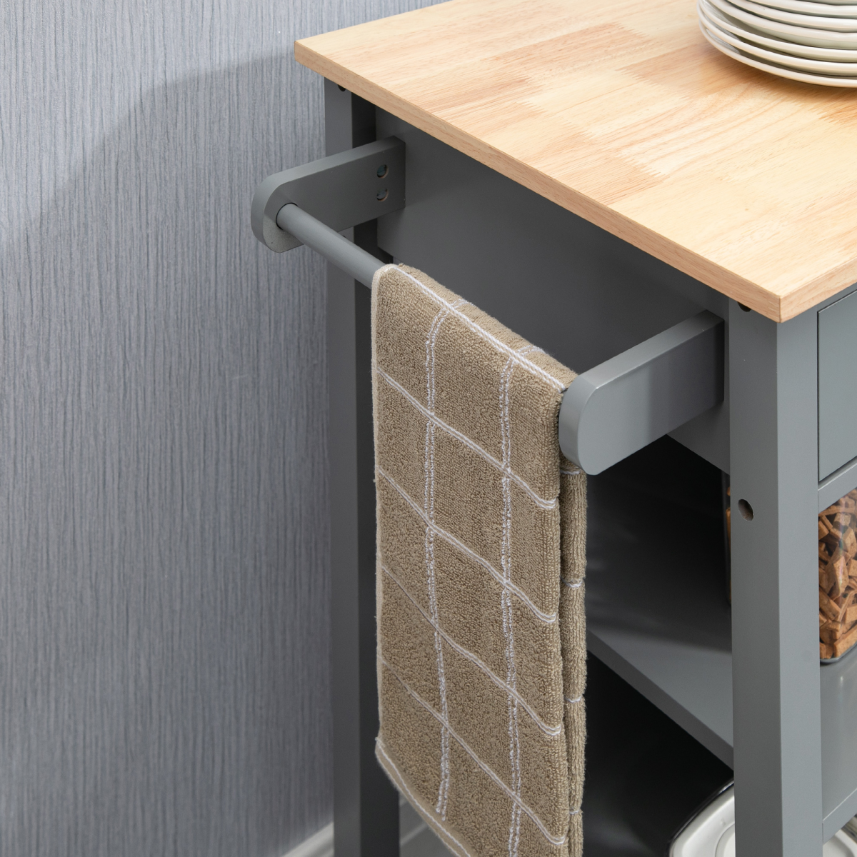 Kitchen Trolley Utility Cart on Wheels with Open Shelf & Storage Drawer Grey - from HOMCOM