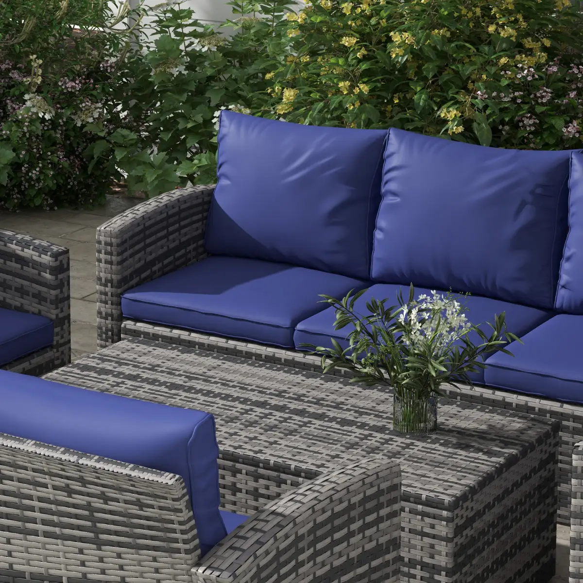 Outsunny Outsunny 6 PCS Patio Rattan Sofa Set Conversation Furniture Navy Blue - Garden Sofa Sets