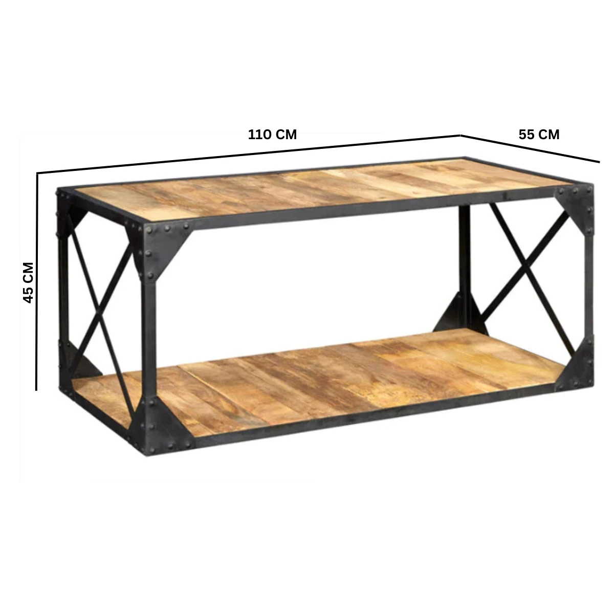 Ascot Industrial Coffee Table 48W X 20D X 18H Reclaimed Wood Top Handcrafted Living Room Decor by Indian Hub