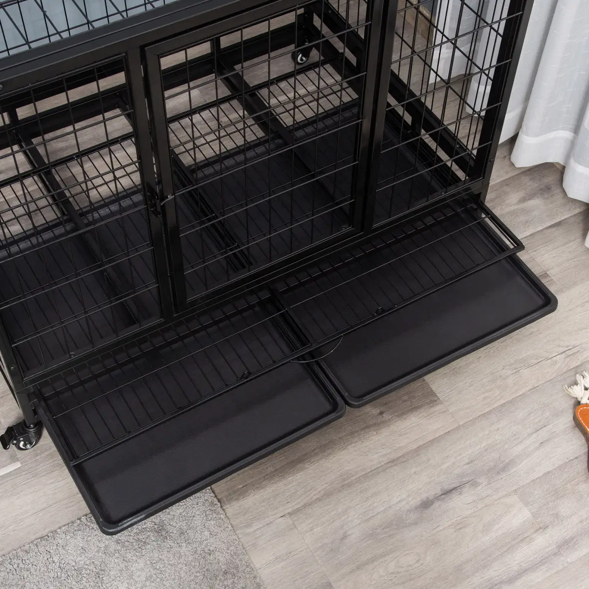 Unbranded Metal Kennel Cage with Wheels and Crate Tray for Pet Dog Large Black Pawhut - Dog Kennel