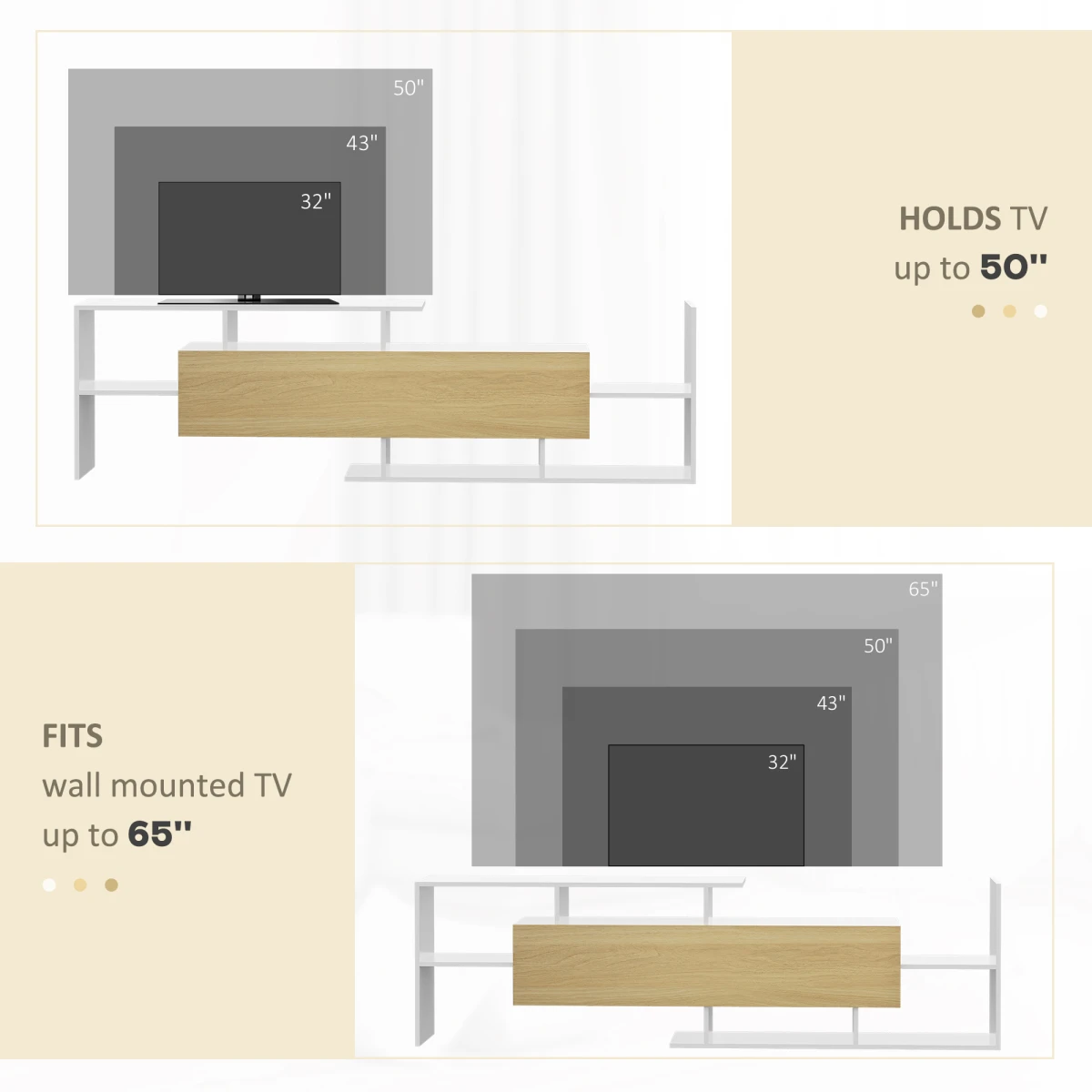 HOMCOM TV Cabinet With Floating Shelf 65 Inch TV Ready by HOMCOM