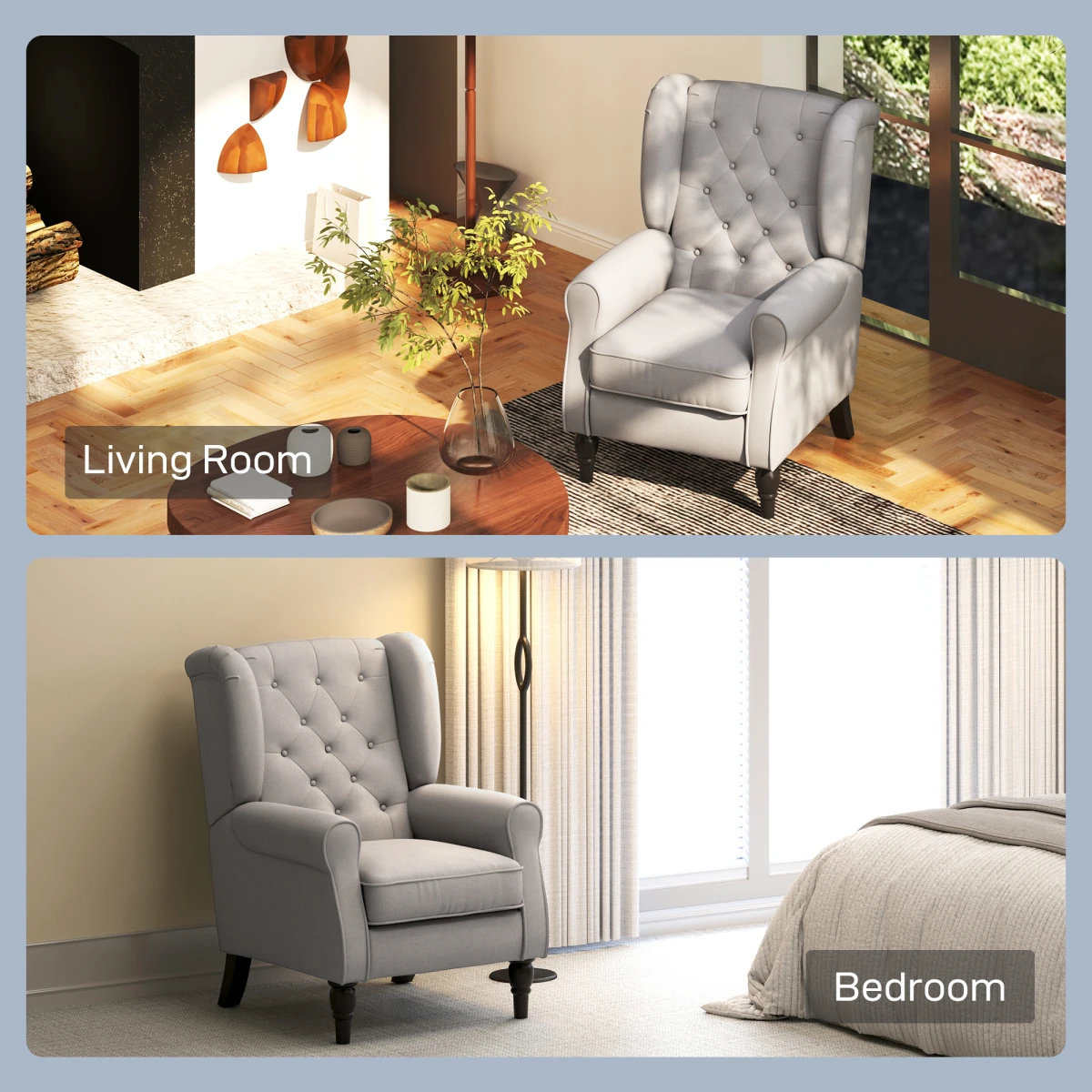 Unbranded Retro Wingback Accent Chair Medium Wood Frame Living Room - Armchair