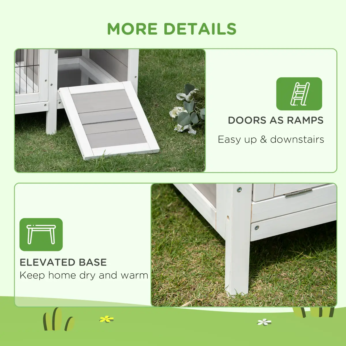 Pawhut Indoor Rabbit Hutch Separable Guinea Pig Cage Bunny Run w/ Slide Out Tray - Grey - Rabbit Hutch