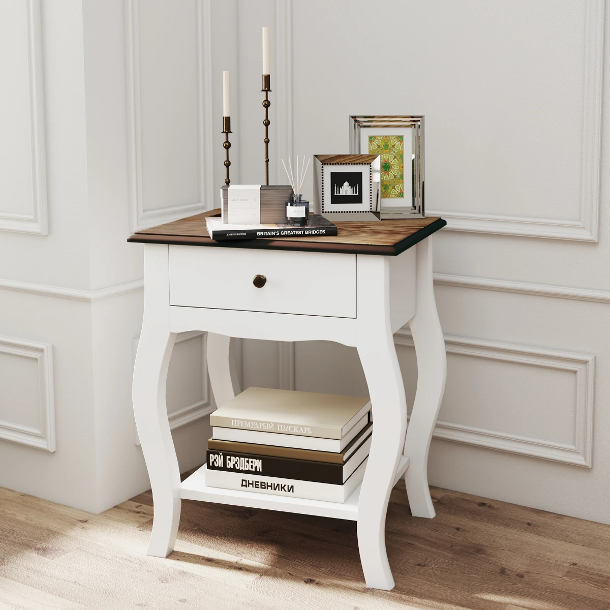 HOMCOM Bedside Tables 2 Pack Compact White Wood Top Drawer And Shelf Bedroom Storage - Bedside Table