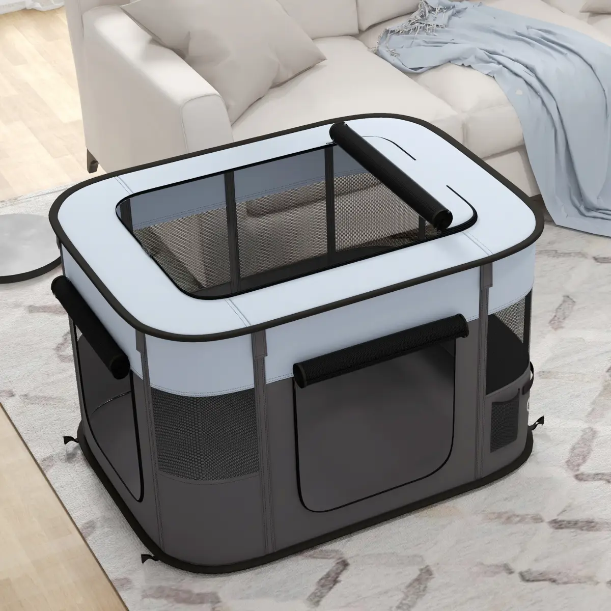 PawHut PawHut Portable Dog Pen for Puppies, Rabbits, Kittens, Guinea Pigs - Grey - Pet Playpen