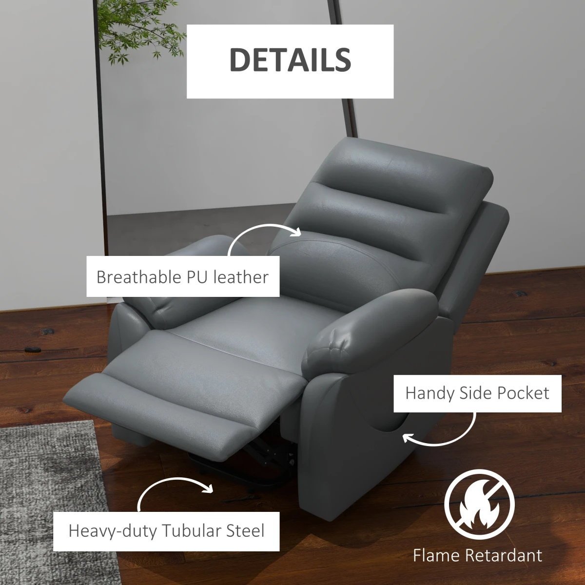 HOMCOM Power Lift Recliner Chair Standard Size Remote Control 135 Degree Recline For Living Room Grey by HOMCOM