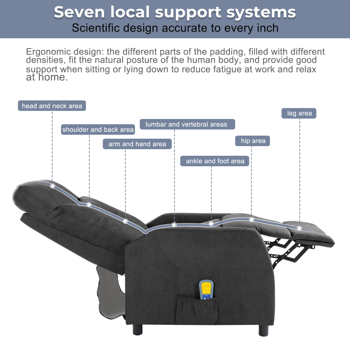 Fabric With 6-Point Massage Heating Function Electric Recliner Black - from N/A