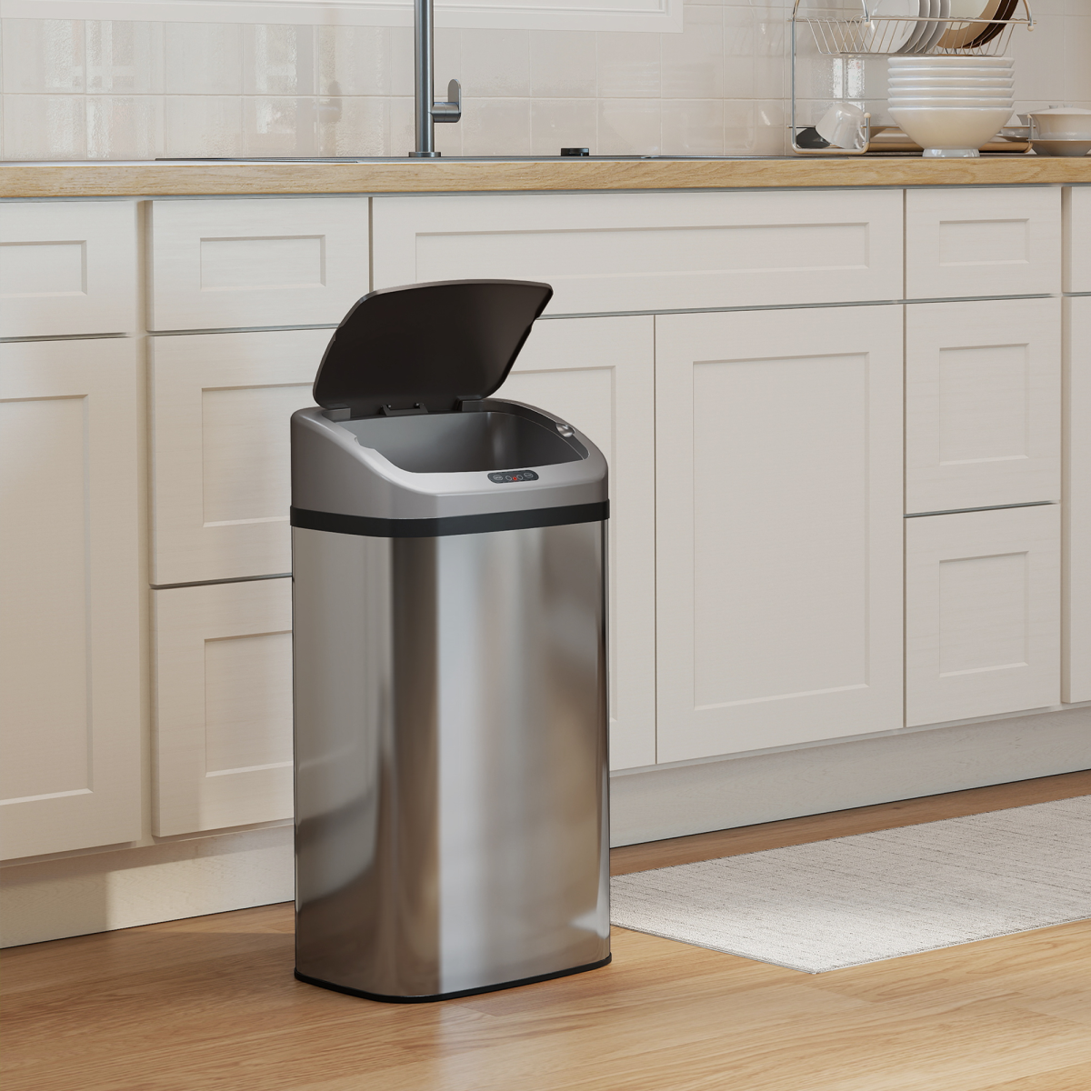 HOMCOM 48L Sensor Bin, Stainless Steel Kitchen Bin with Automatic Close - from HOMCOM