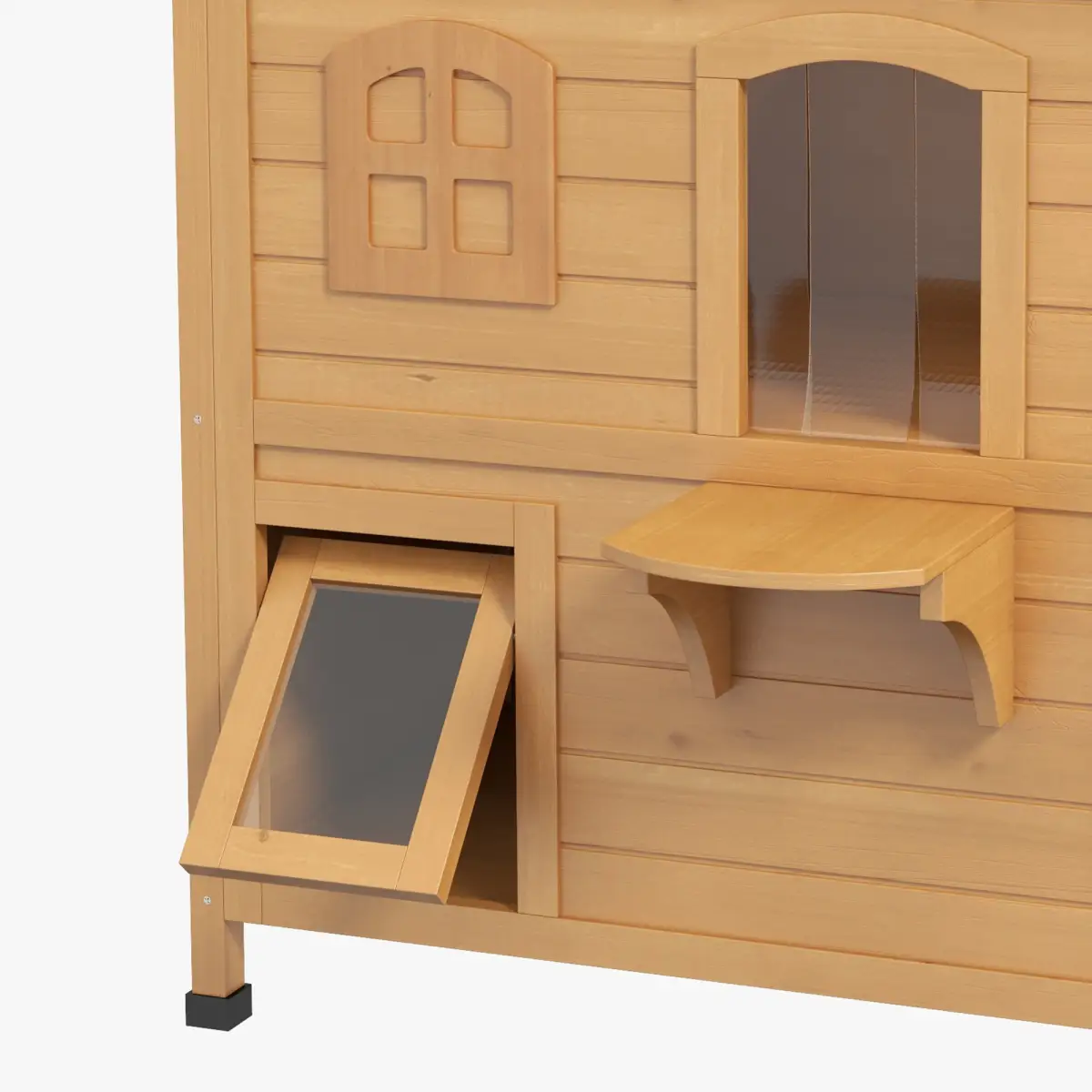 PawHut Wooden Cat House Cat Cave Pet Shelter Condos Outdoor Natural Wood Finish - Cat House