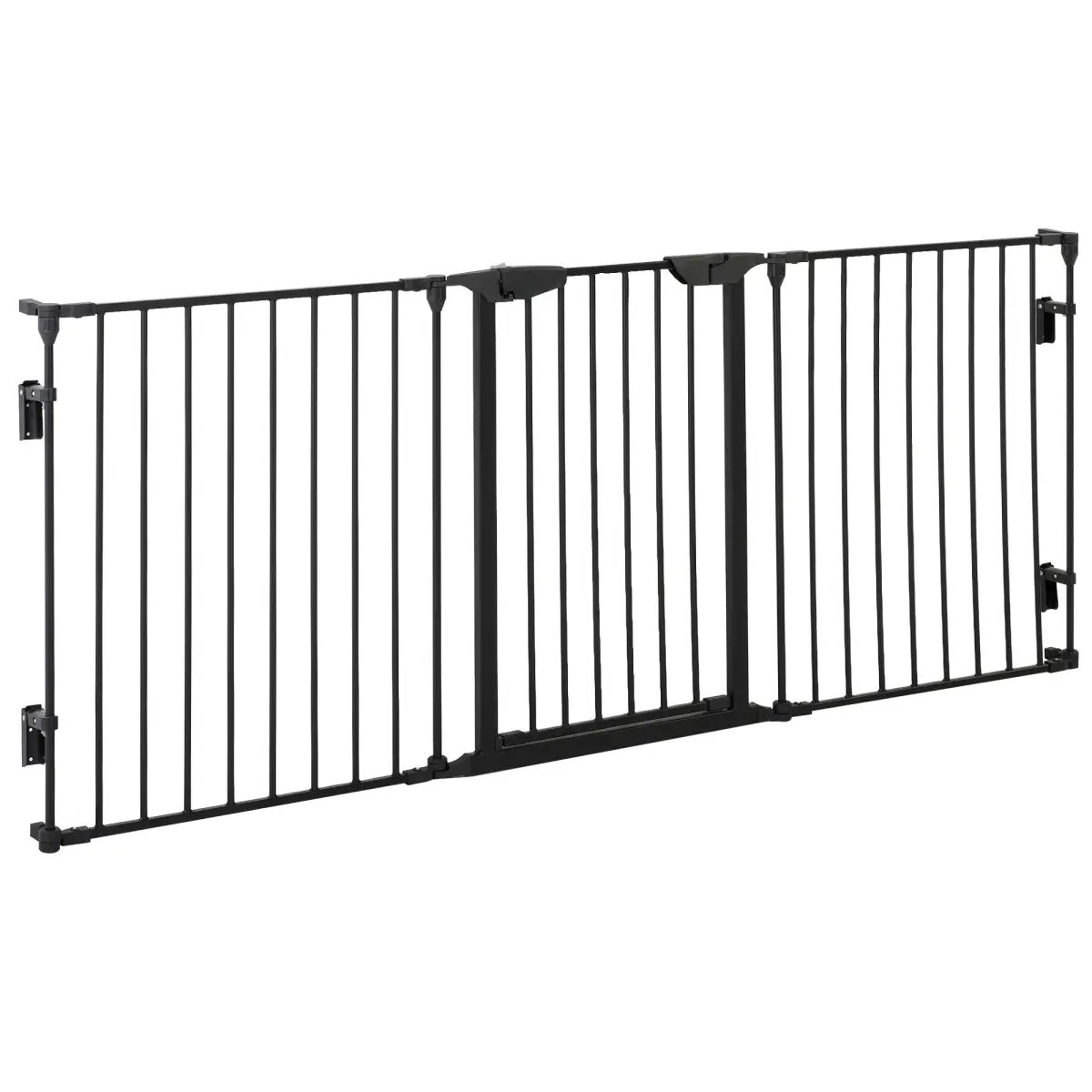 Pawhut Pet Gate 3-Panel Dog Playpen for Indoor Stair Barrier W/ Walk Through Door Black - Pet Gate