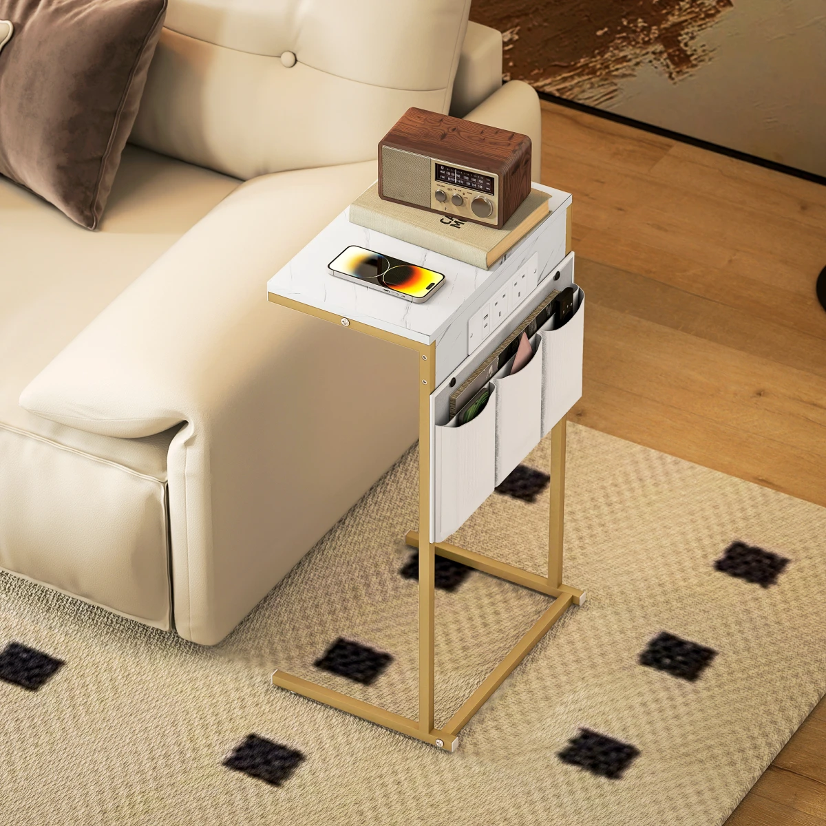 Premium C Shaped Table Compact Marble Charge Dock by N/A