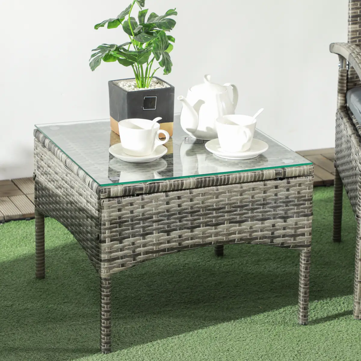 Outsunny Outsunny 3PC Garden Rattan Bistro Set Balcony Dining Table Chair Mixed Grey - Garden Set