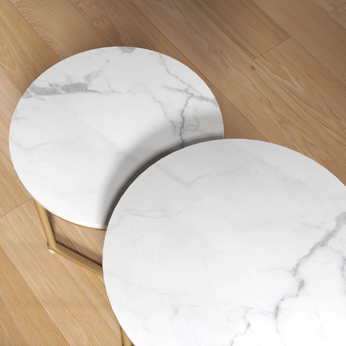 HOMCOM Nesting Coffee Tables Set of 2 With Marble Look Tops and Gold Frames for Modern Living Room - Coffee Table