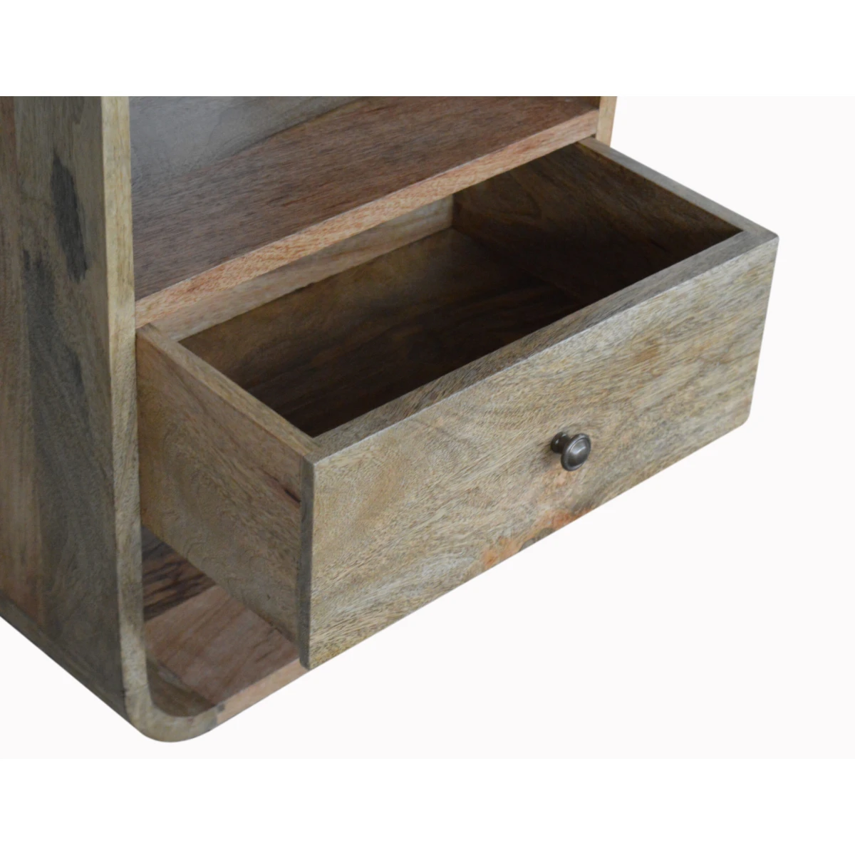 Artisan Furniture Artisan Furniture London Bedside Table Solid Mango Wood Oak Finish Brass Knob 1 Drawer 2 Open Shelves - Bedside Table