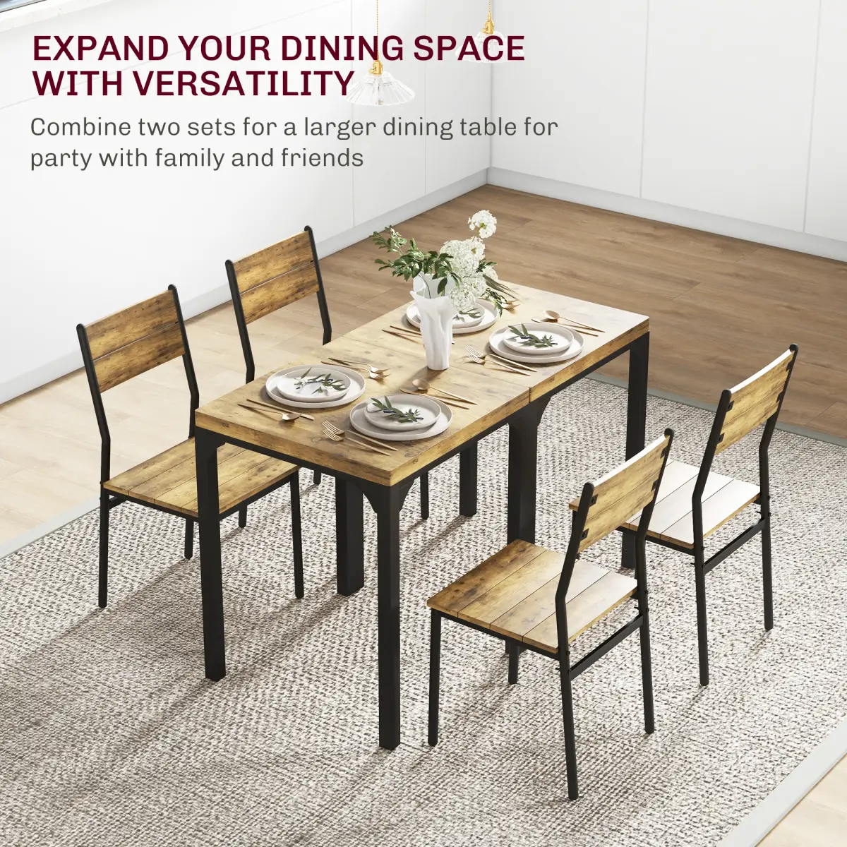 HOMCOM HOMCOM 3 Pcs Compact Dining Table 2 Chairs Set Rustic Brown - Dining Set