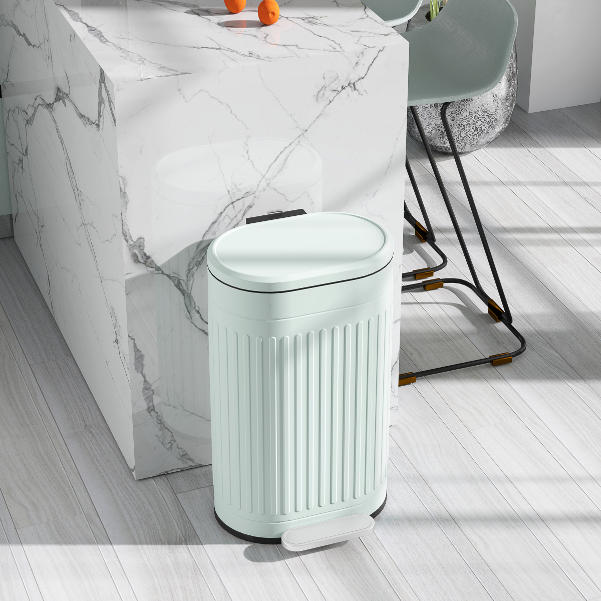 HOMCOM 30L Pedal Bin, Metal Kitchen Bin with Soft-close Lid, Light Green - from HOMCOM