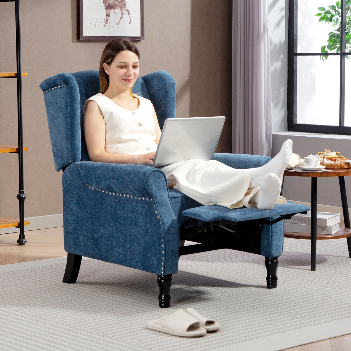 HOMCOM HOMCOM Manual Reclining Armchair With Footrest Royal Blue - Recliner