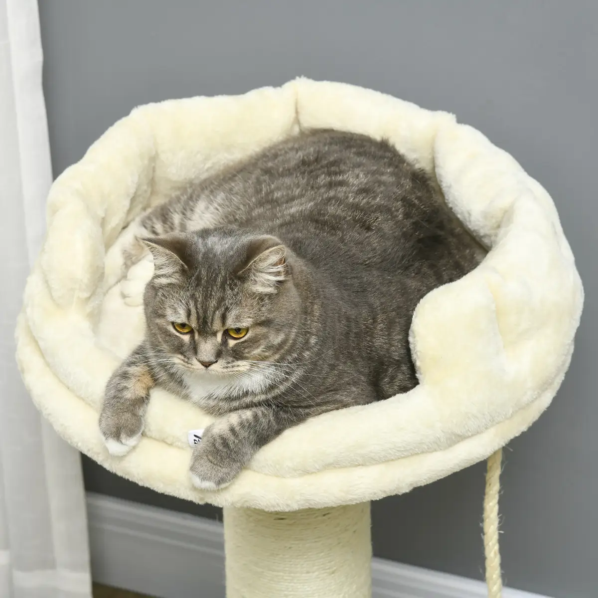 PawHut Cat Tree for Indoor Cats w/ Sisal Scratching Post, Spacious Kitten Bed - Cream - Cat Tree