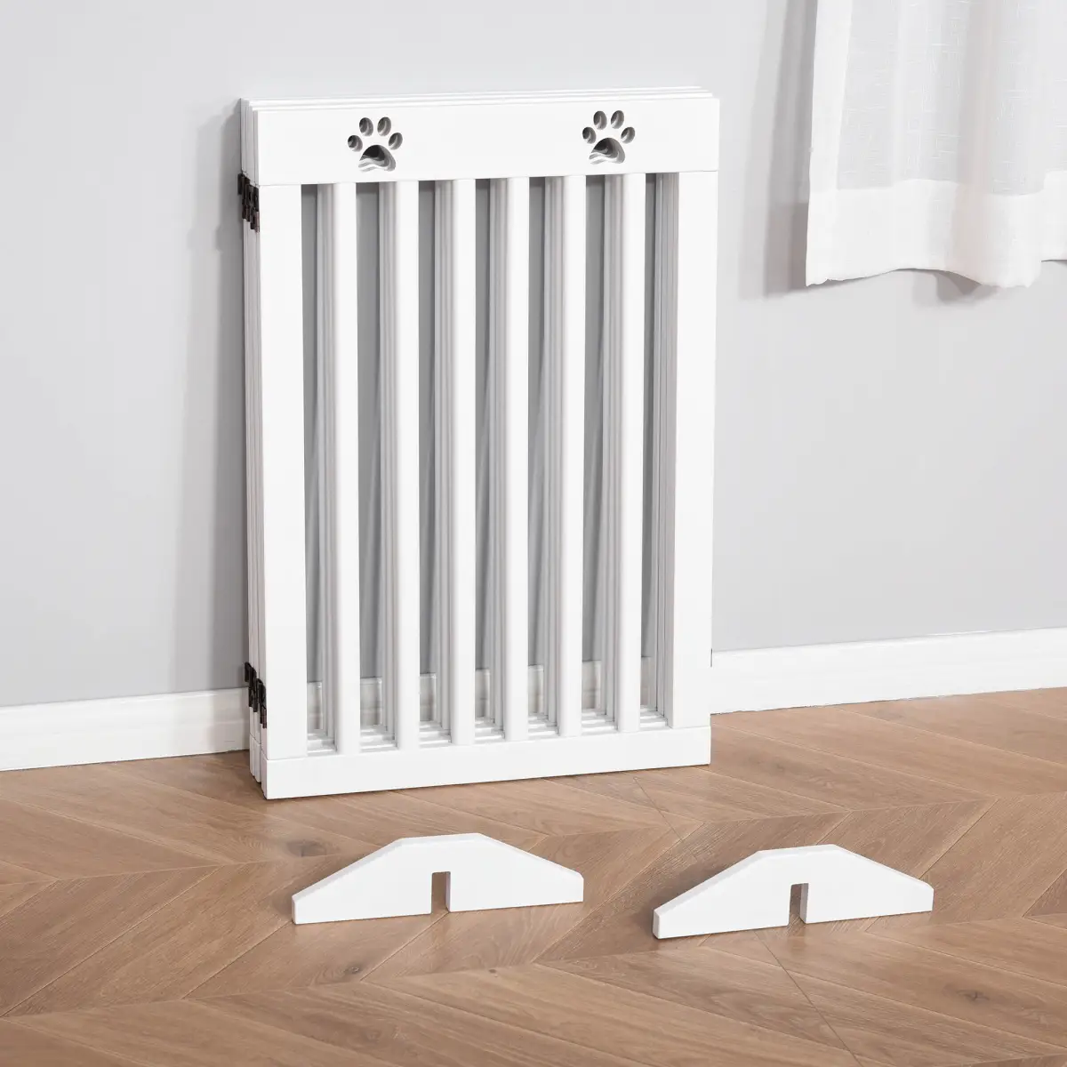 Pawhut Pet Gate Foldable Freestanding Dog Safety Barrier w/ Support Feet White - Pet Gate