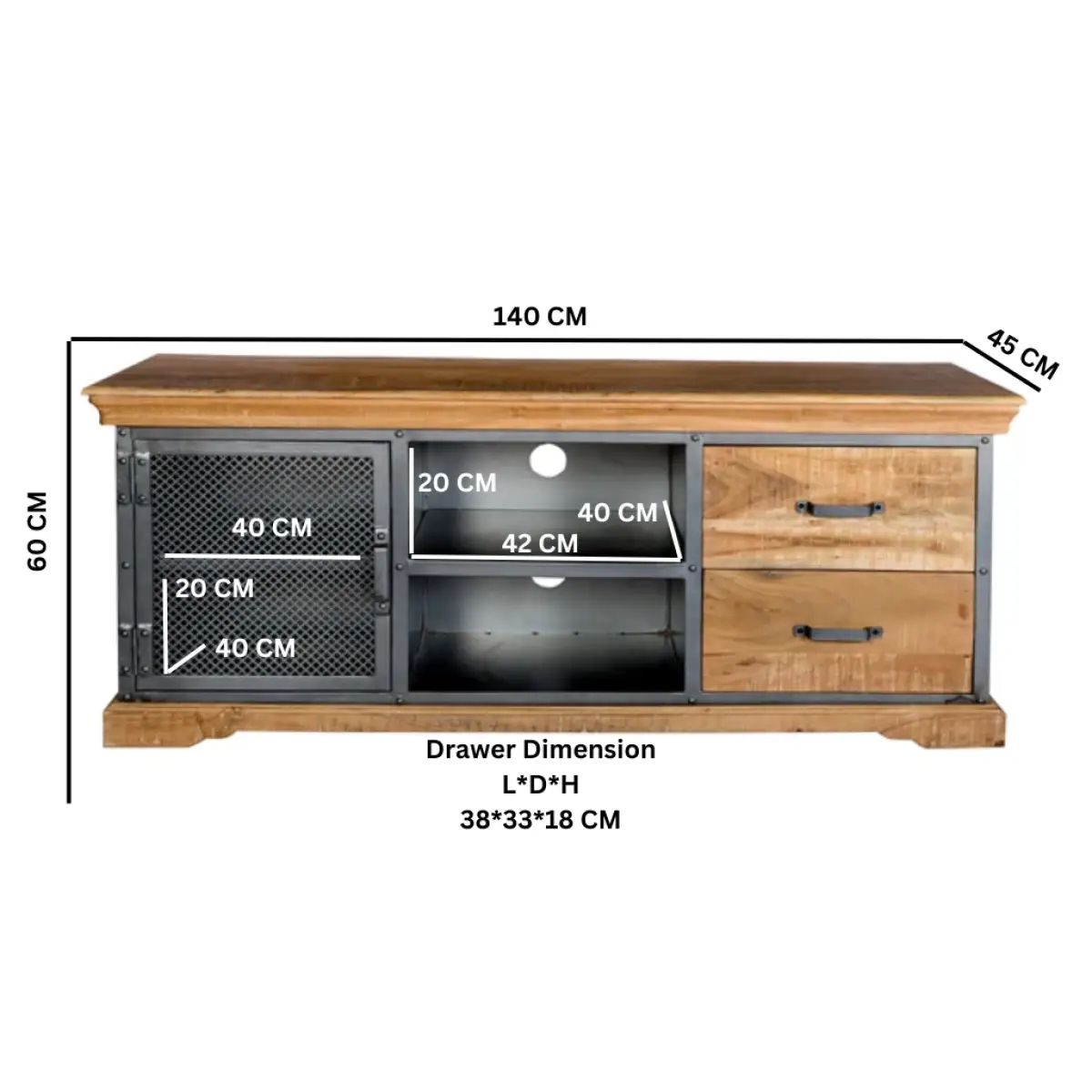 Indian Hub [Industrial-Style Media Console] TV Unit Brand: Indian Hub Reclaimed Wood And Metal Construction With Distressed Finish - TV Unit