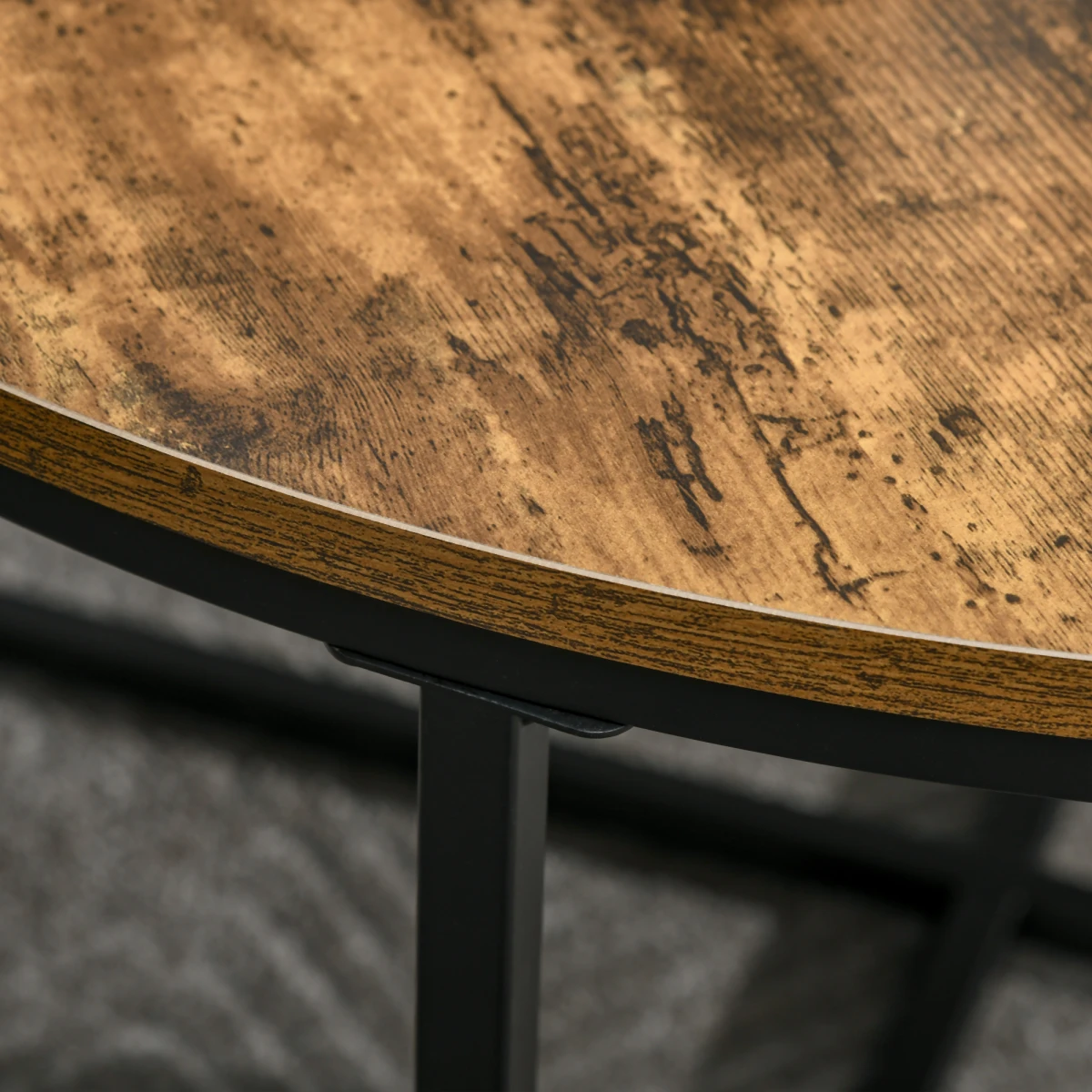 HOMCOM Industrial Round Side Table with Metal Frame, Large Tabletop, Rustic Brown - Dining Table