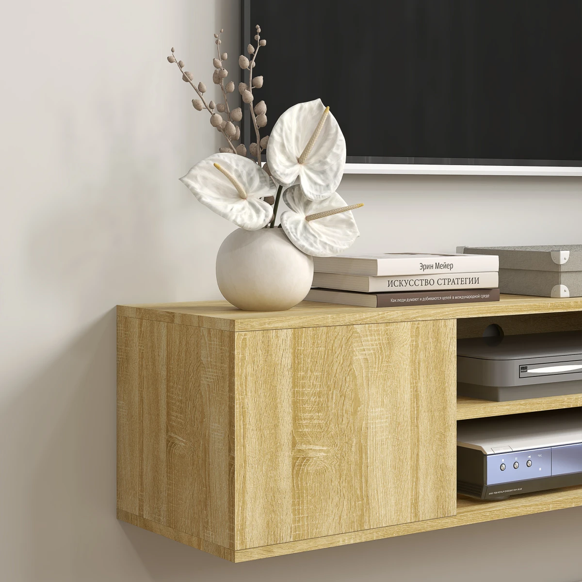 HOMCOM Floating TV Unit 60 Inch With Shelves Living Room - TV Unit