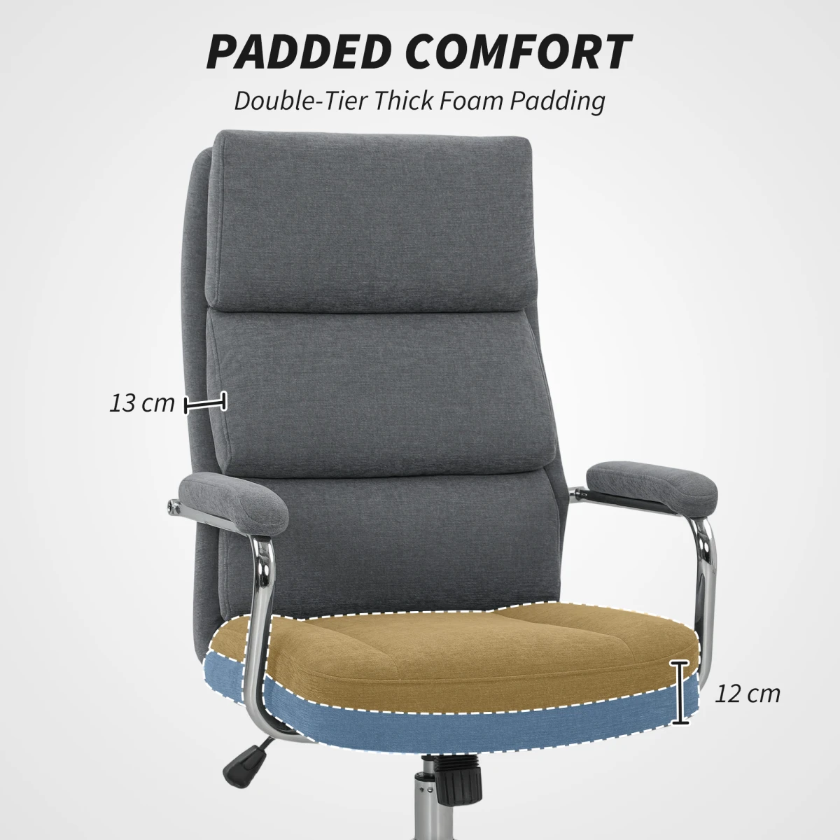 HOMCOM Linen Office Chair 12cm Seat Tilt Home by HOMCOM