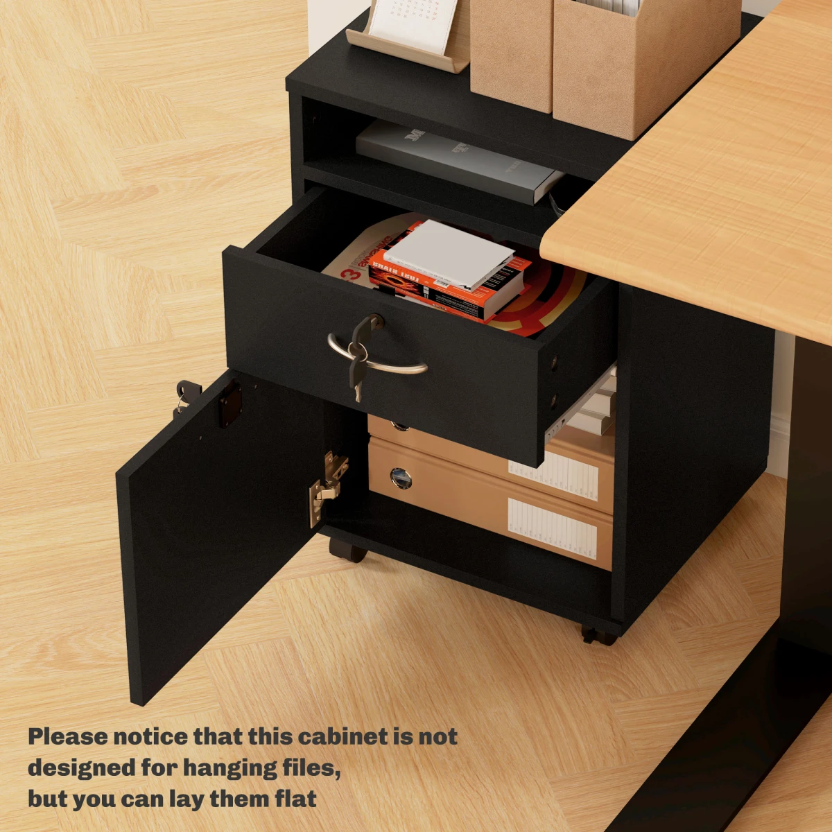 HOMCOM Storage Cabinet 60cm With Drawers And Open Shelf On Wheels For Home Office by HOMCOM