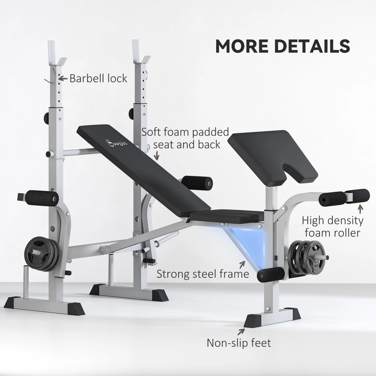 HOMCOM HOMCOM Adjustable Weight Bench with Squat Rack, Leg Developer, Grey - Wine Rack