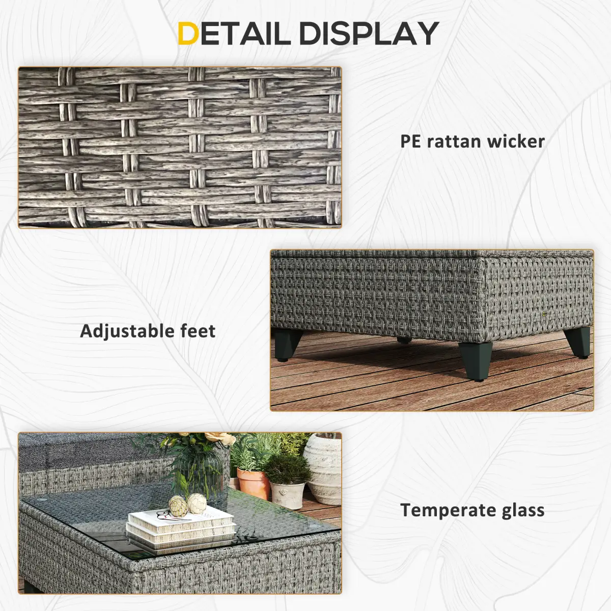 Outsunny Outsunny 5 PCs Rattan Garden Furniture Set with Glass Coffee Table Dark Grey - Garden Set
