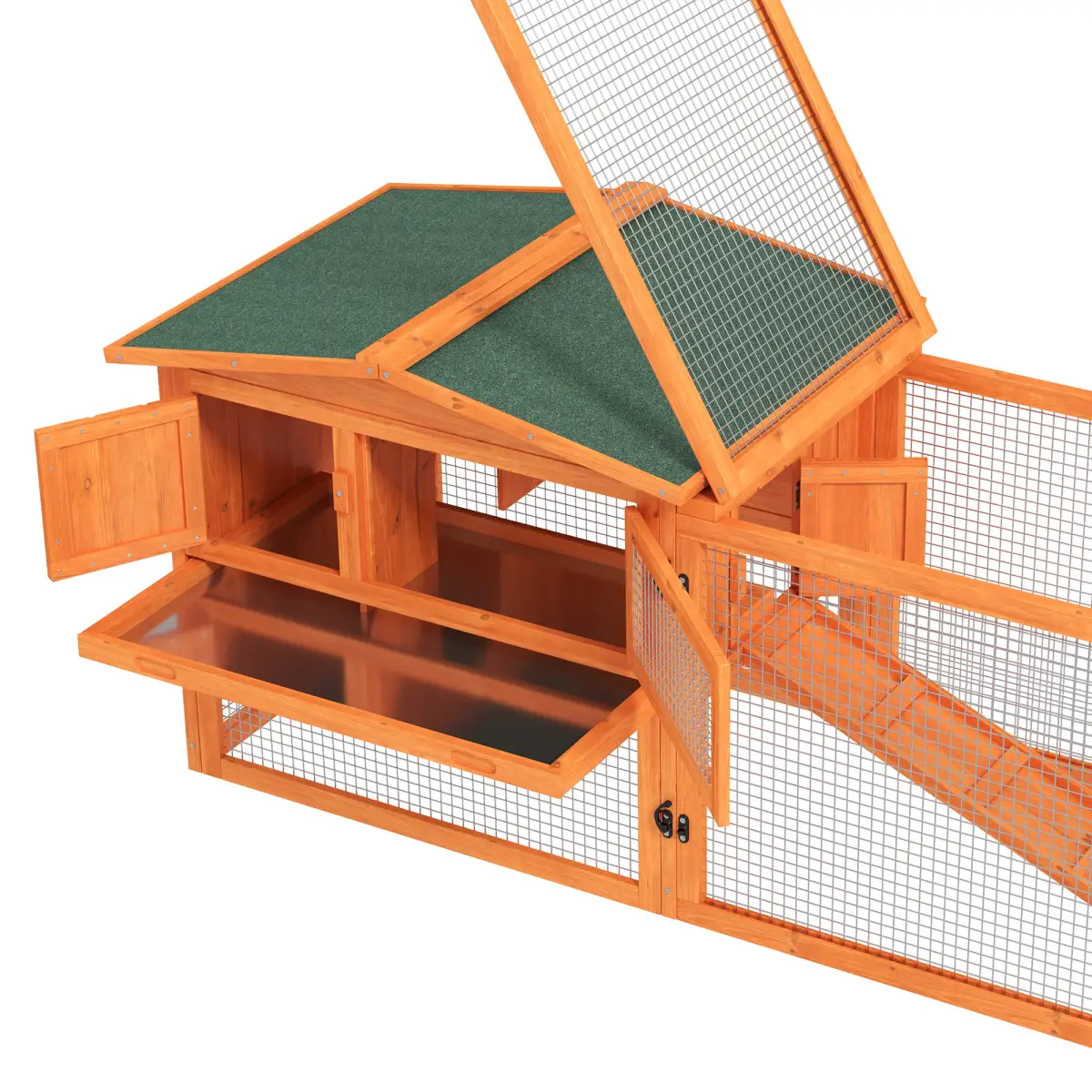 Unbranded Rabbit Hutch and Run Outdoor Sliding Tray Hay Rack Ramp, 156x58x68 cm Pawhut - Rabbit Hutch
