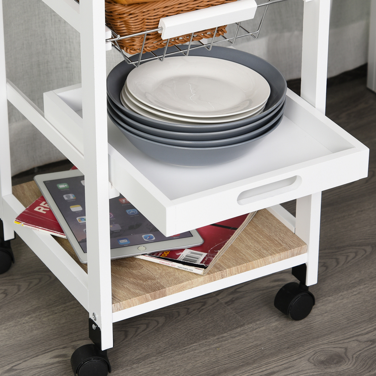 MDF Wood 5-Tier Kitchen Storage Trolley White - from HOMCOM
