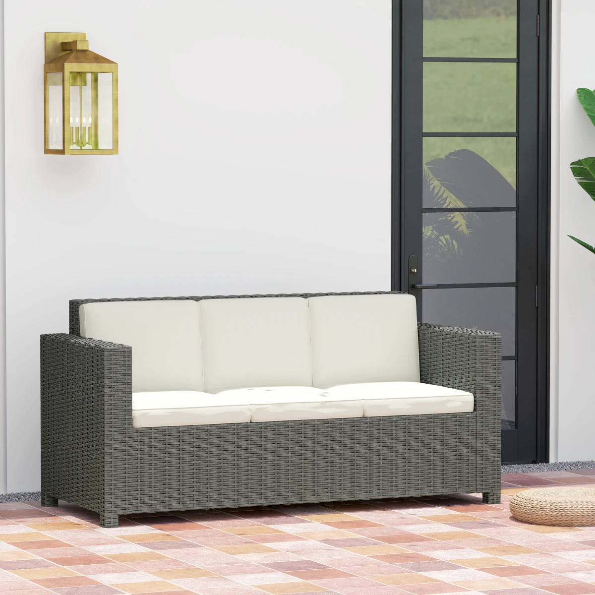 Outsunny Rattan 3 Seat Sofa Cushions 10cm Thick Outdoor by Outsunny