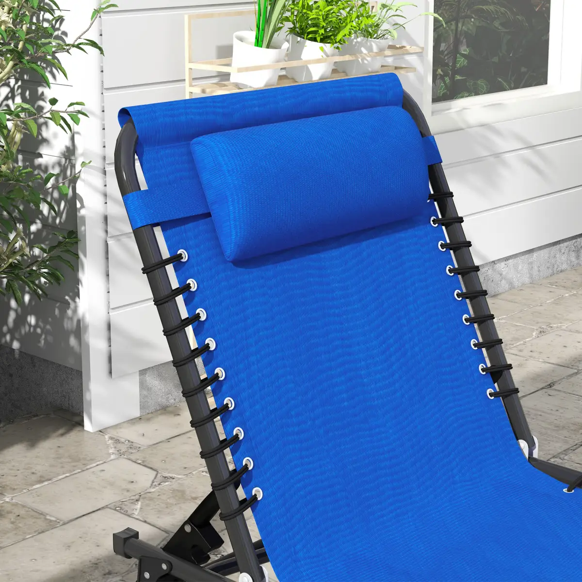 Outsunny Outsunny 2 Pcs Folding Beach Chair Chaise Lounge 4 Adjustable Positions, Blue - Sun Lounger