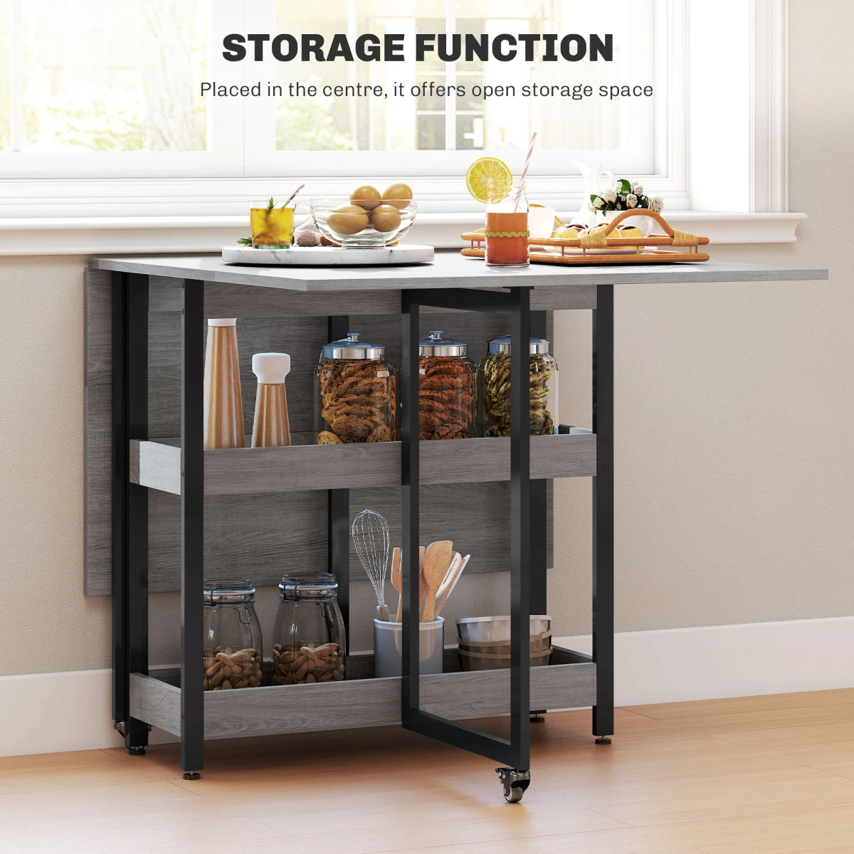 Grey Folding Dining Table Compact Two Drop Leaves Seats Four by N/A