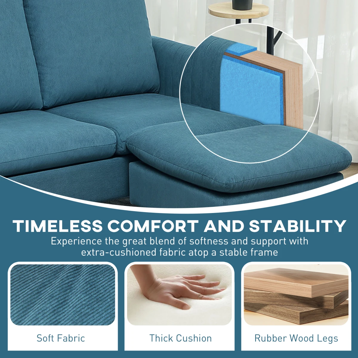HOMCOM Corner Sofa Three Seater Corduroy Fabric For Home by HOMCOM