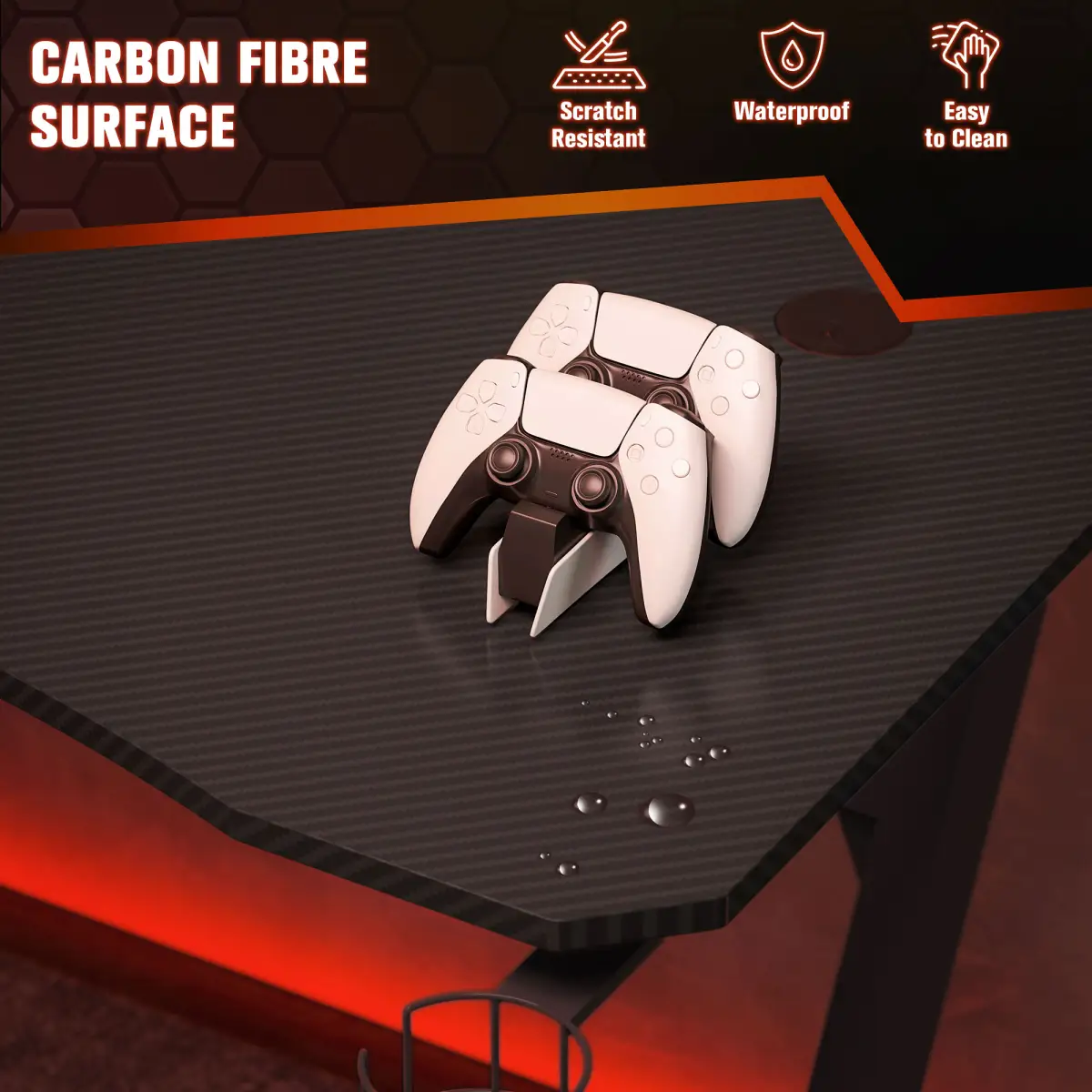 Unbranded Gaming Desk Steel Frame Cup Headphone Holder Adjustable Feet Home Black - Desk