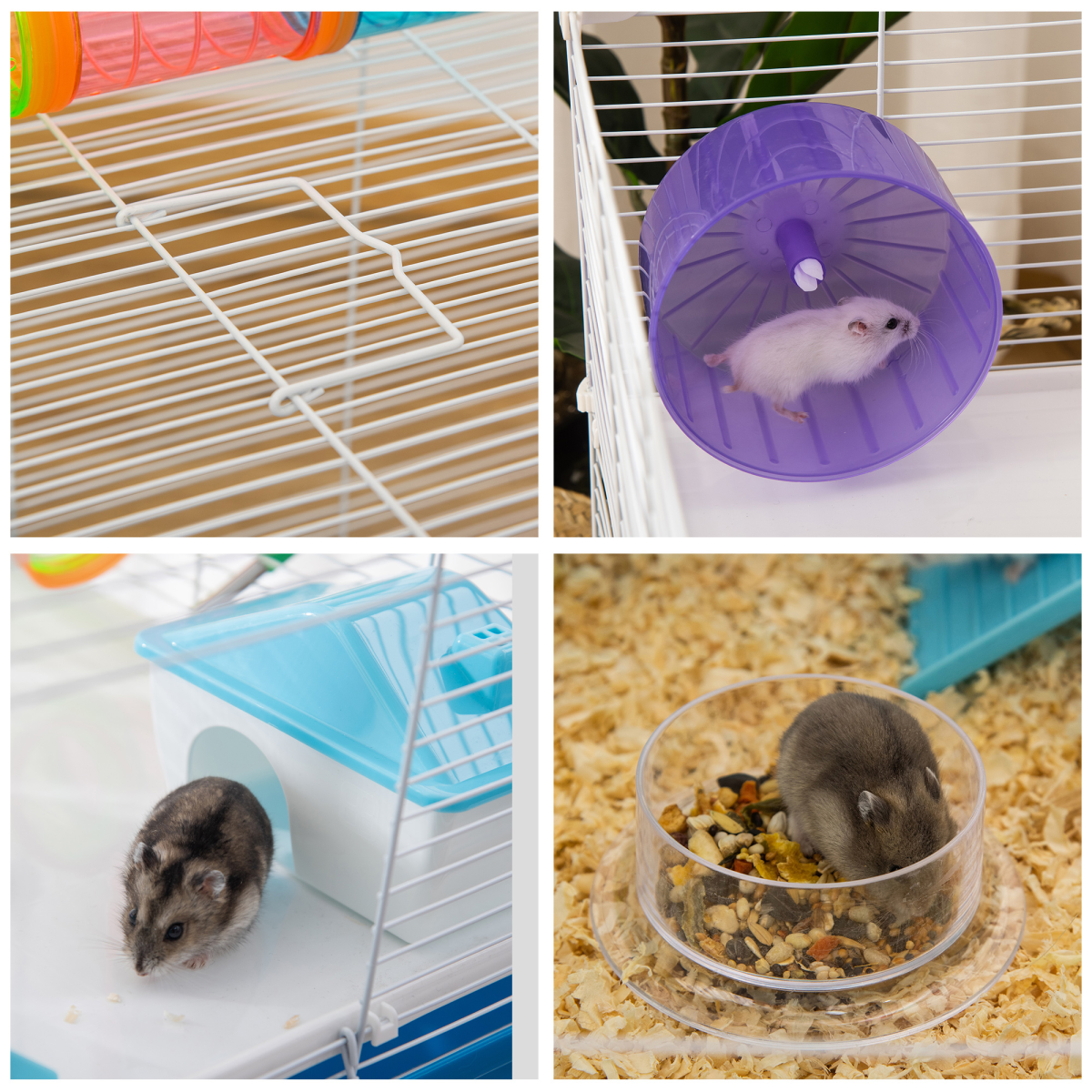 Hamster Cage Rodents House w/ Tubes Exercise Wheel, Water Bottle - Blue - from Pawhut