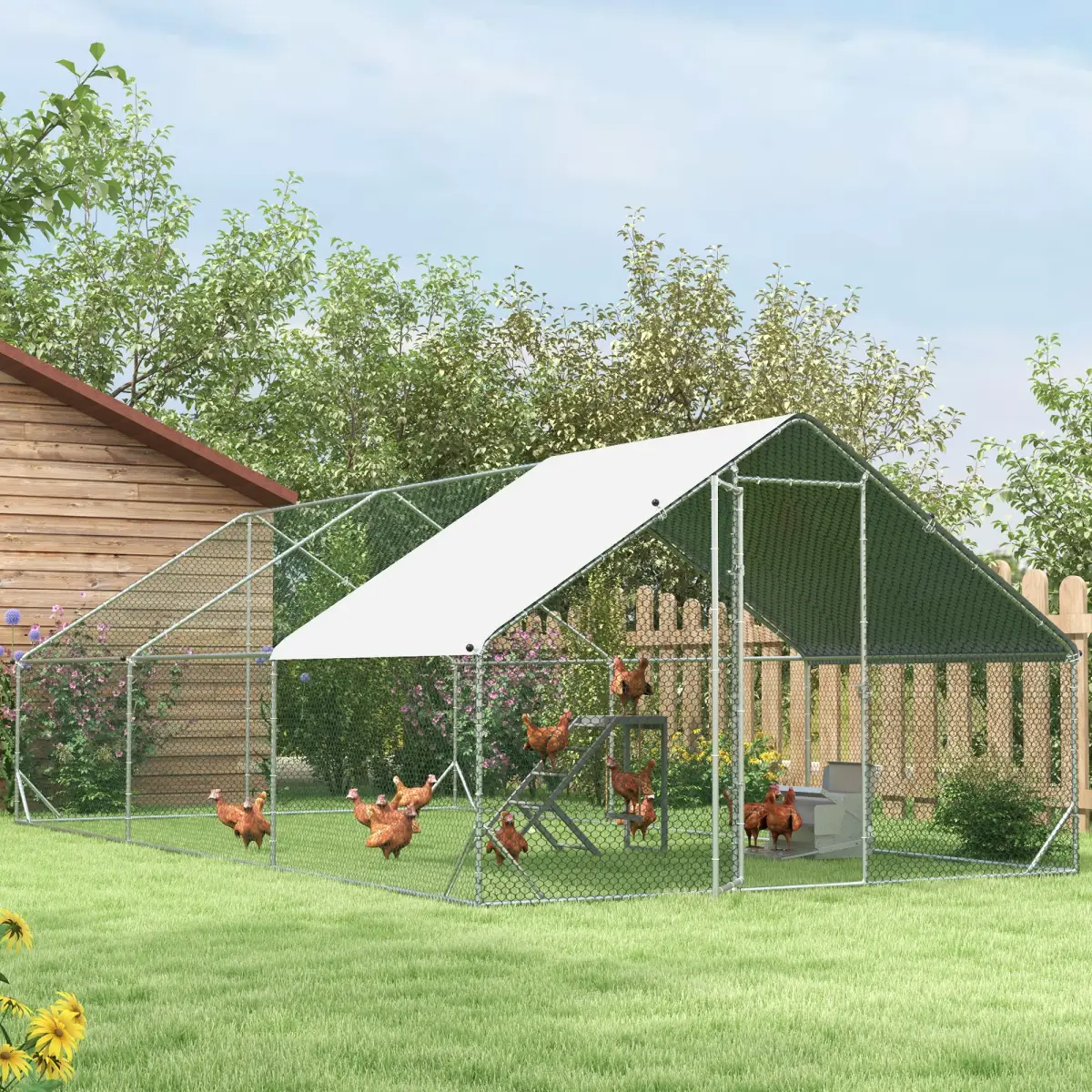 PawHut PawHut Walk In Chicken Run Large Galvanised Chicken Coop with Cover 6 x 3 x 2m - Chicken Coop