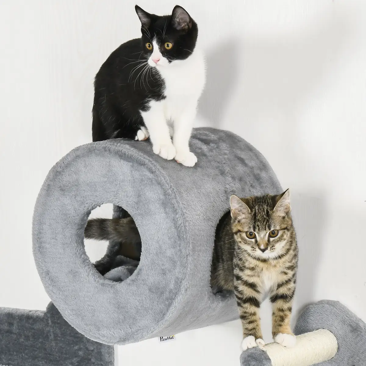 PawHut Four-Piece Wall-Mounted Cat Tree with Platforms, Steps, Perch, Cat House - Grey - Cat Tree