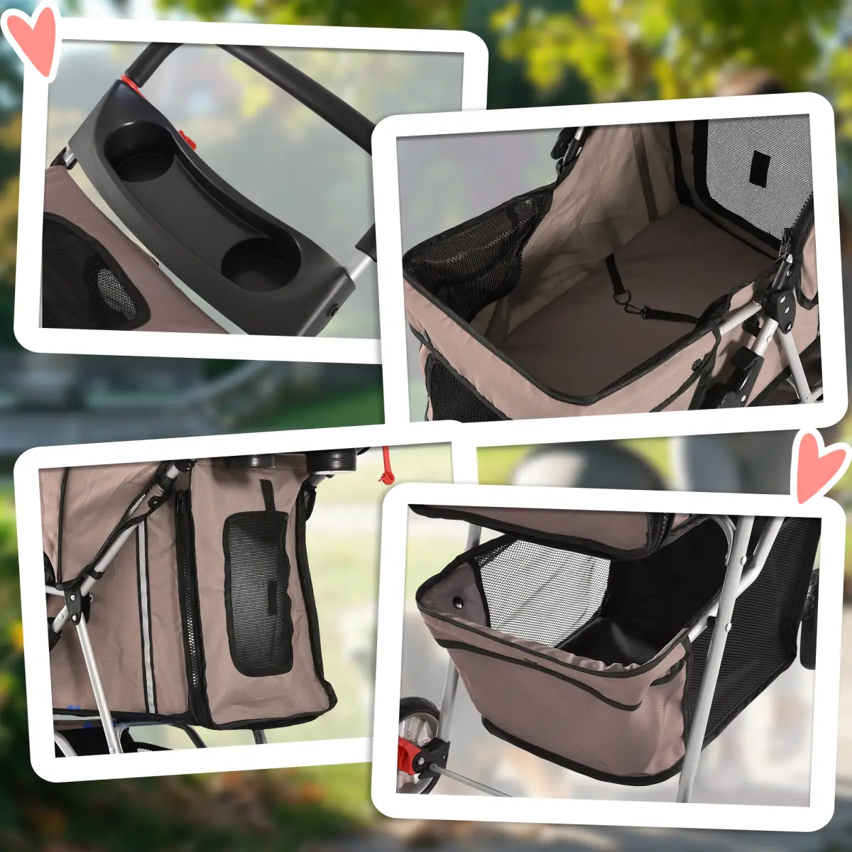 Unbranded Pet Stroller Pushchair Carrier for Cat Puppy with 3 Wheels Brown Pawhut - Pet Carrier