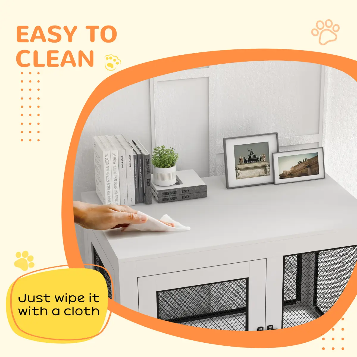 PawHut Dog Kennel Furniture End Table w/ Two Doors, Soft Cushion for Large, Medium Dogs - Dog Kennel