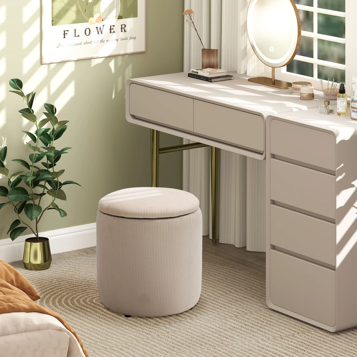 HOMCOM Storage Ottoman Set Of 2 Corduroy by HOMCOM