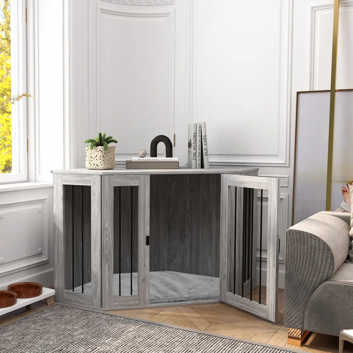 PawHut PawHut Dog Crate Furniture for Large Dogs w/ Cushion, Door - Grey - Dog Crate