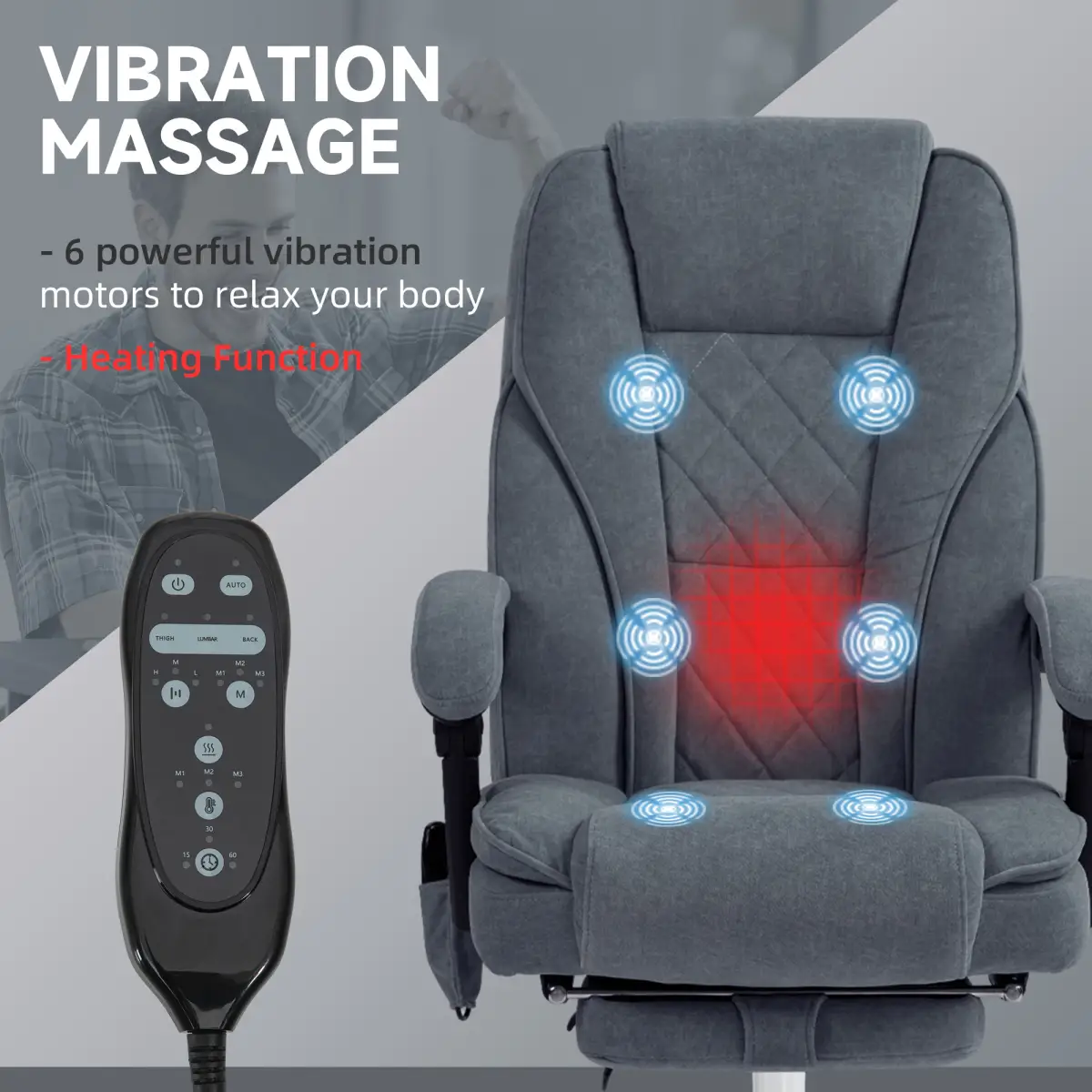 N/A Massaging Office Chair For Home Office With 135 Degree Recline Footrest HOMCOM Six Point Vibration And Timer - Office Chair