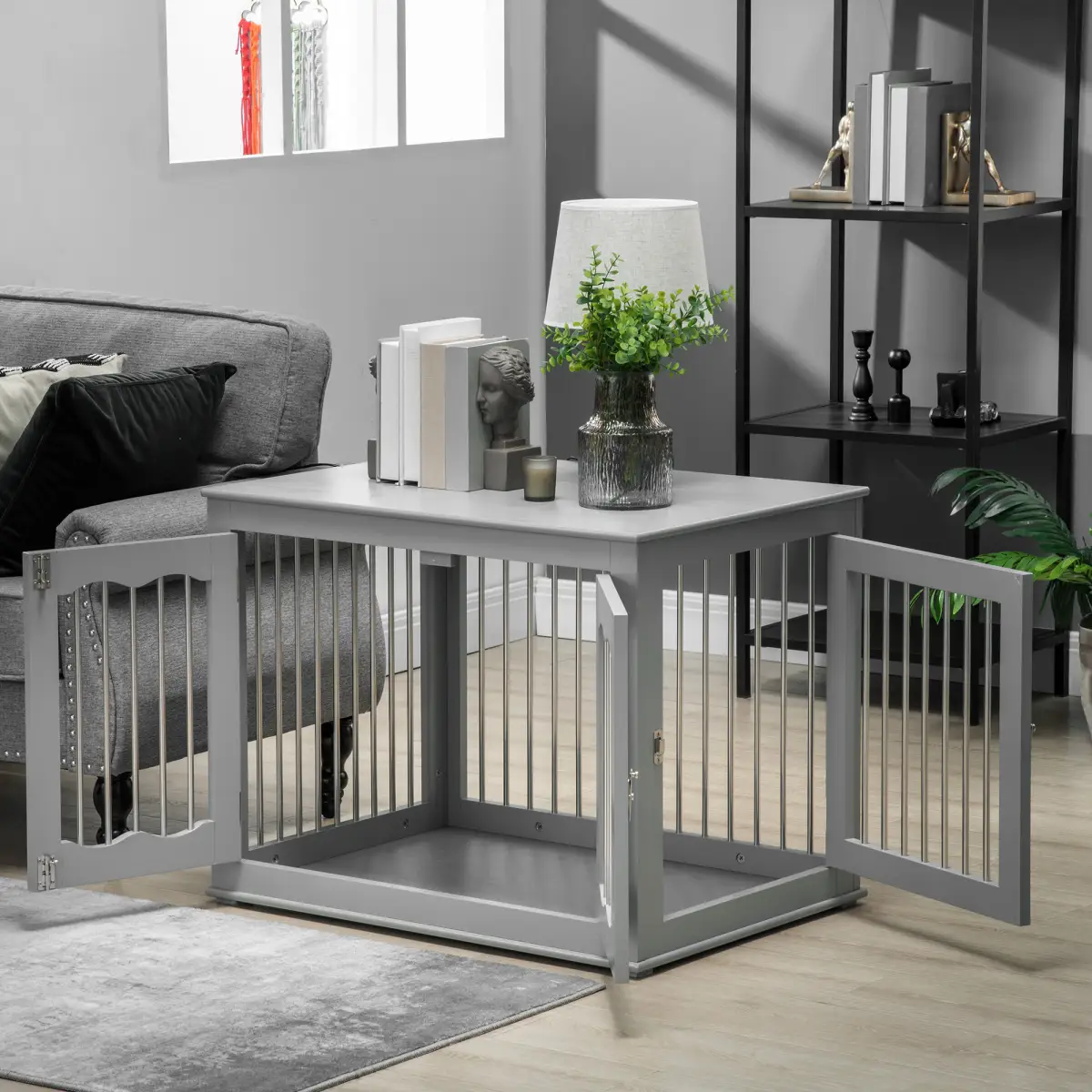 PawHut Wood Dog Crate Furniture W/ Three Doors, Locks & Latches, for Medium Dogs - Dog Crate