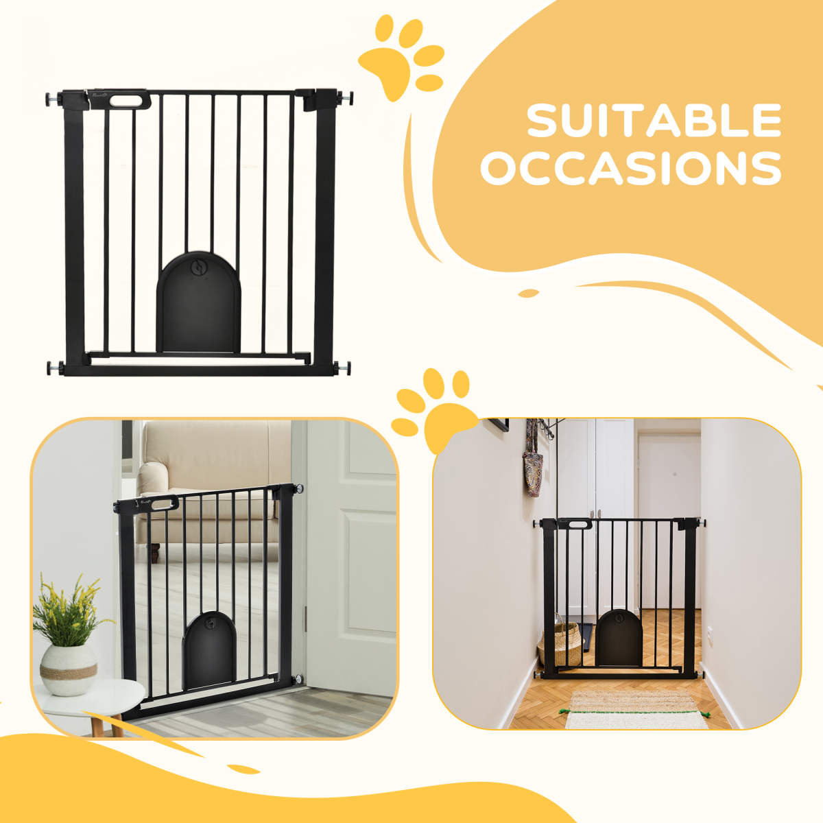 75-82 cm Pet Safety Gate, Stair Pressure Fit, Auto Close, Double Locking, Black - from Unbranded