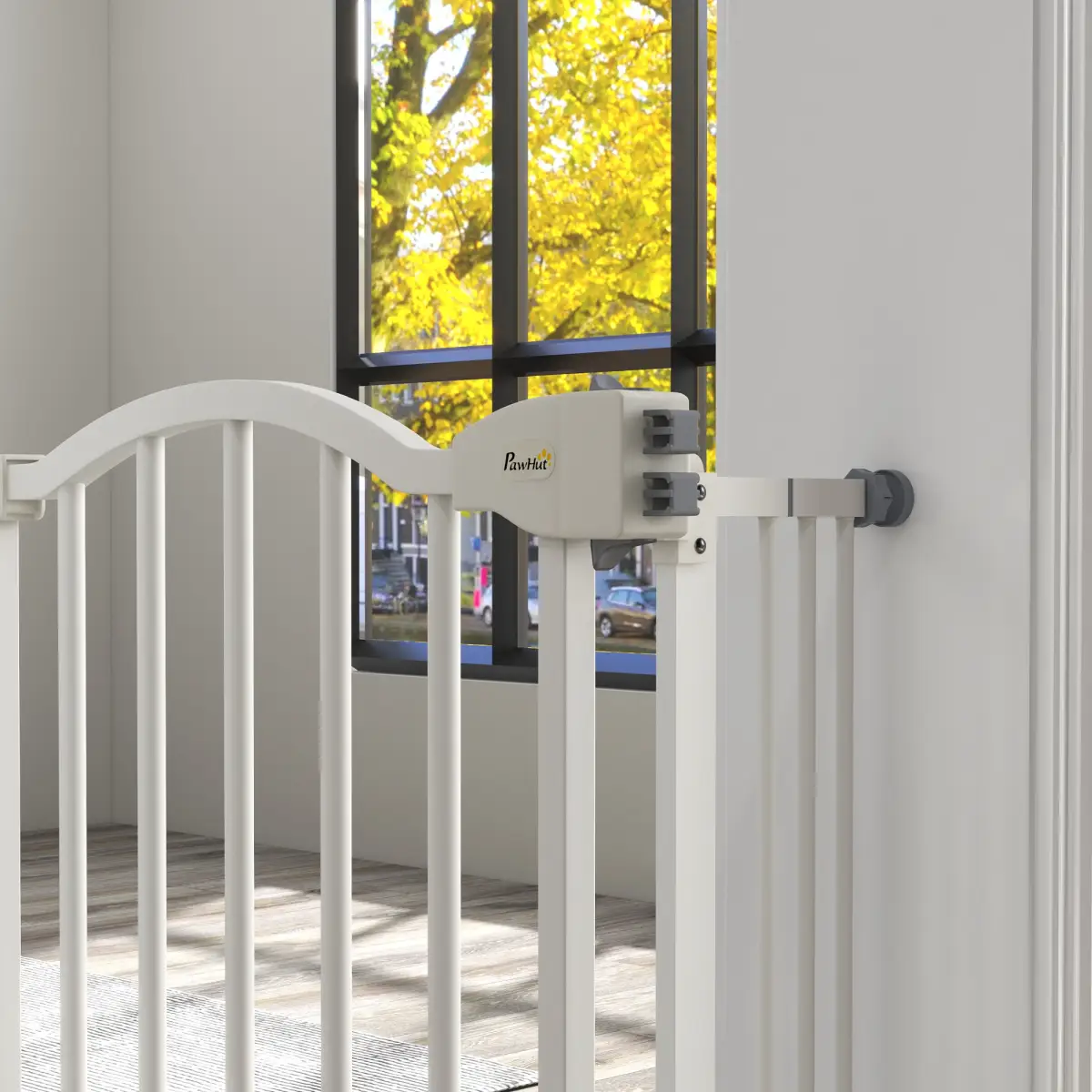 PawHut PawHut 74-100cm Adjustable Metal Pet Gate Safety Barrier w/ Auto-Close White - Pet Gate